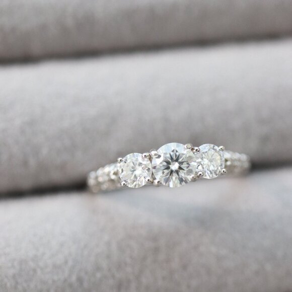 S925 0.50ct Clear Moissanite Diamond 3-Stone Style Engagement Ring Sterling - Picture 4 of 6